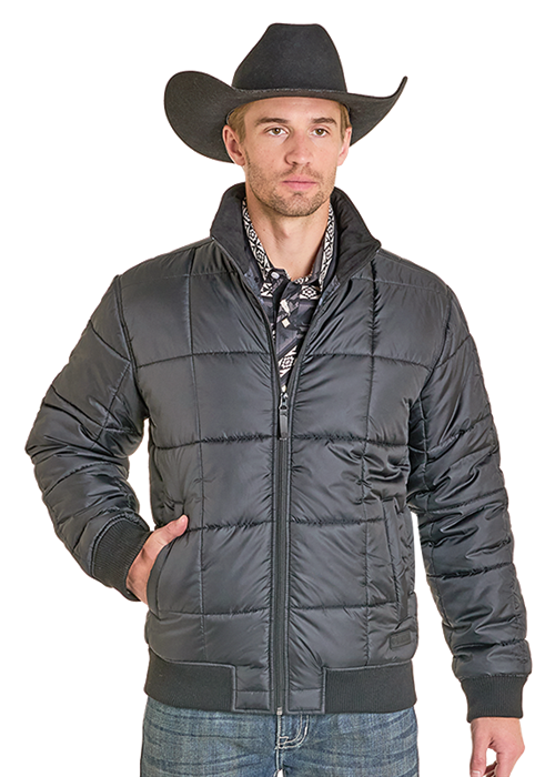 Rock & Roll Men's Black Puffer Bomber Jacket BM92C06747