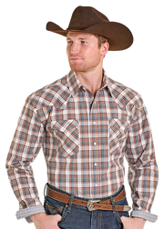 Rock & Roll Men's Brown Plaid Long sleeve Shirt RMN2S07574