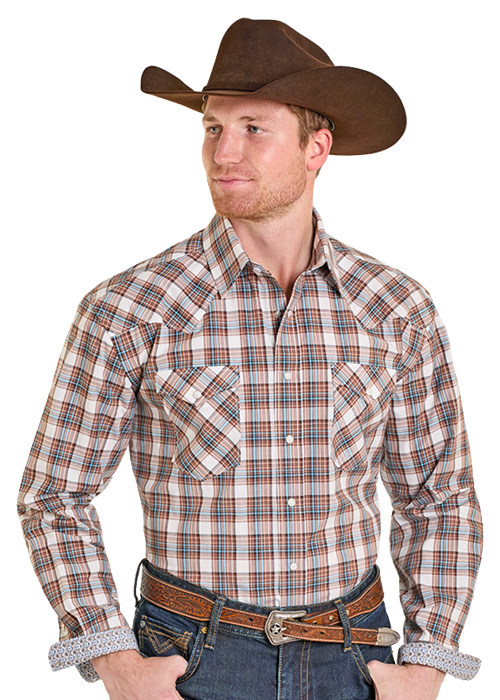 Rock & Roll Men's Brown Plaid Long sleeve Shirt RMN2S07574