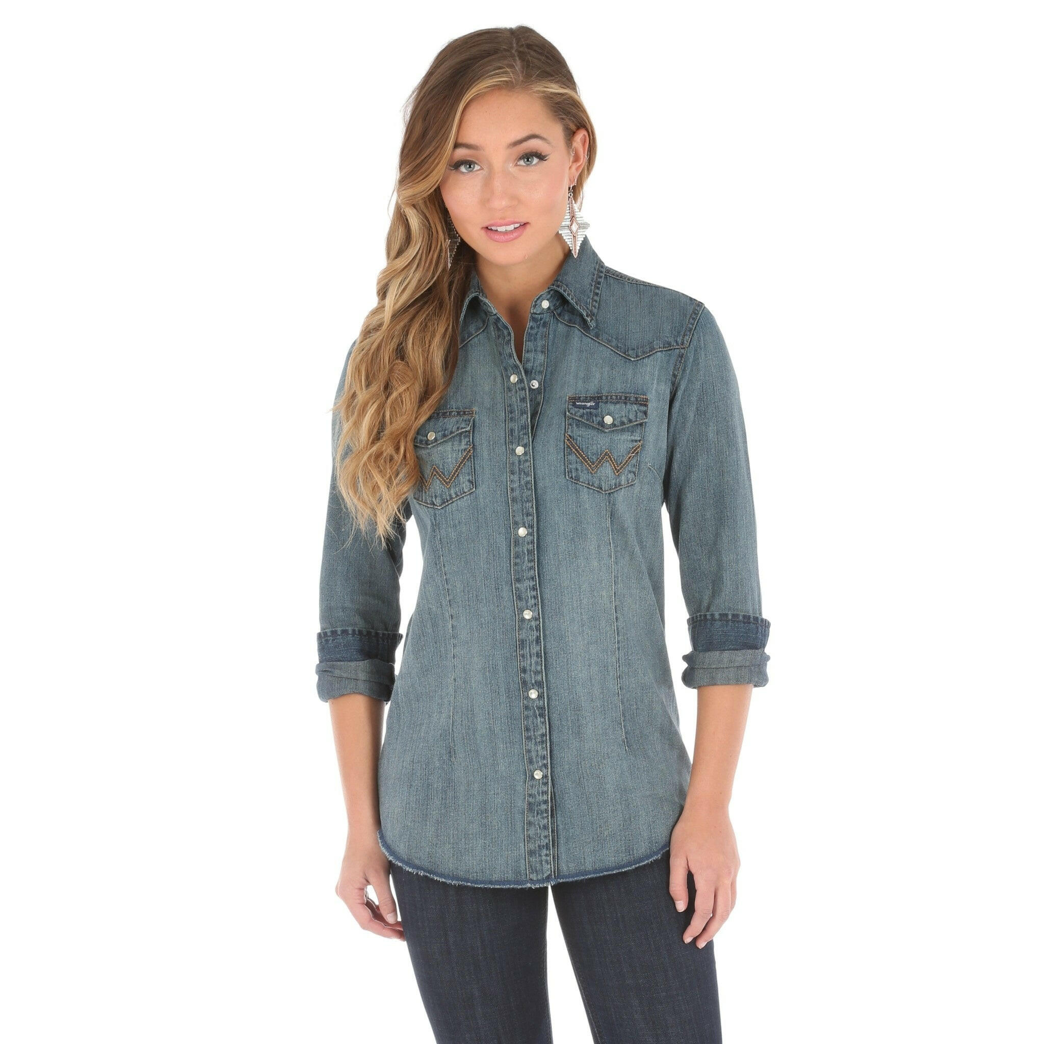 Wrangler Women's Denim Snap Front Shirt.