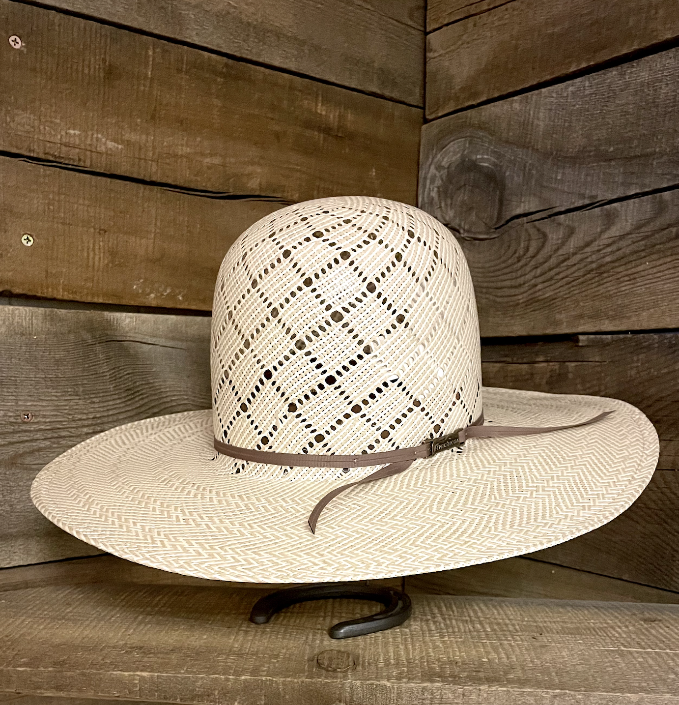 American 5050 4 1/4'' Open Crown Straw Hat 2CAHS