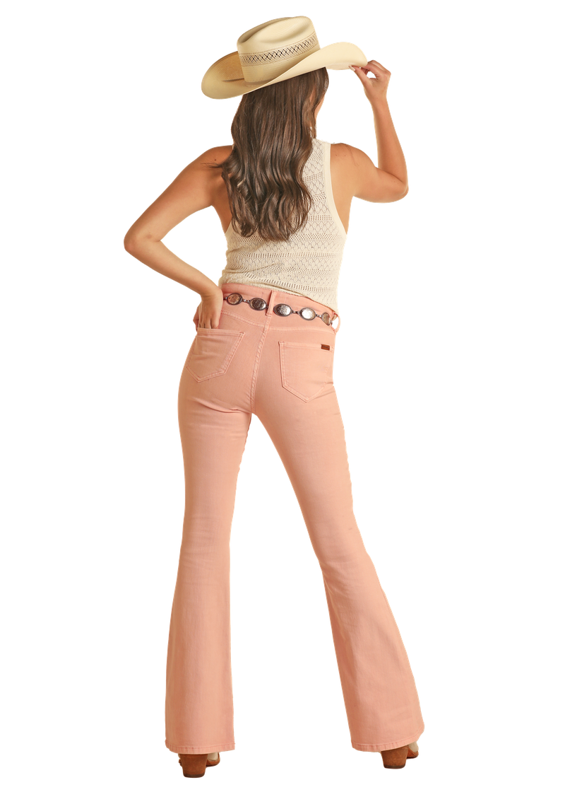 Rock & Roll Cowgirl Baby Pink Button Flare Jean.