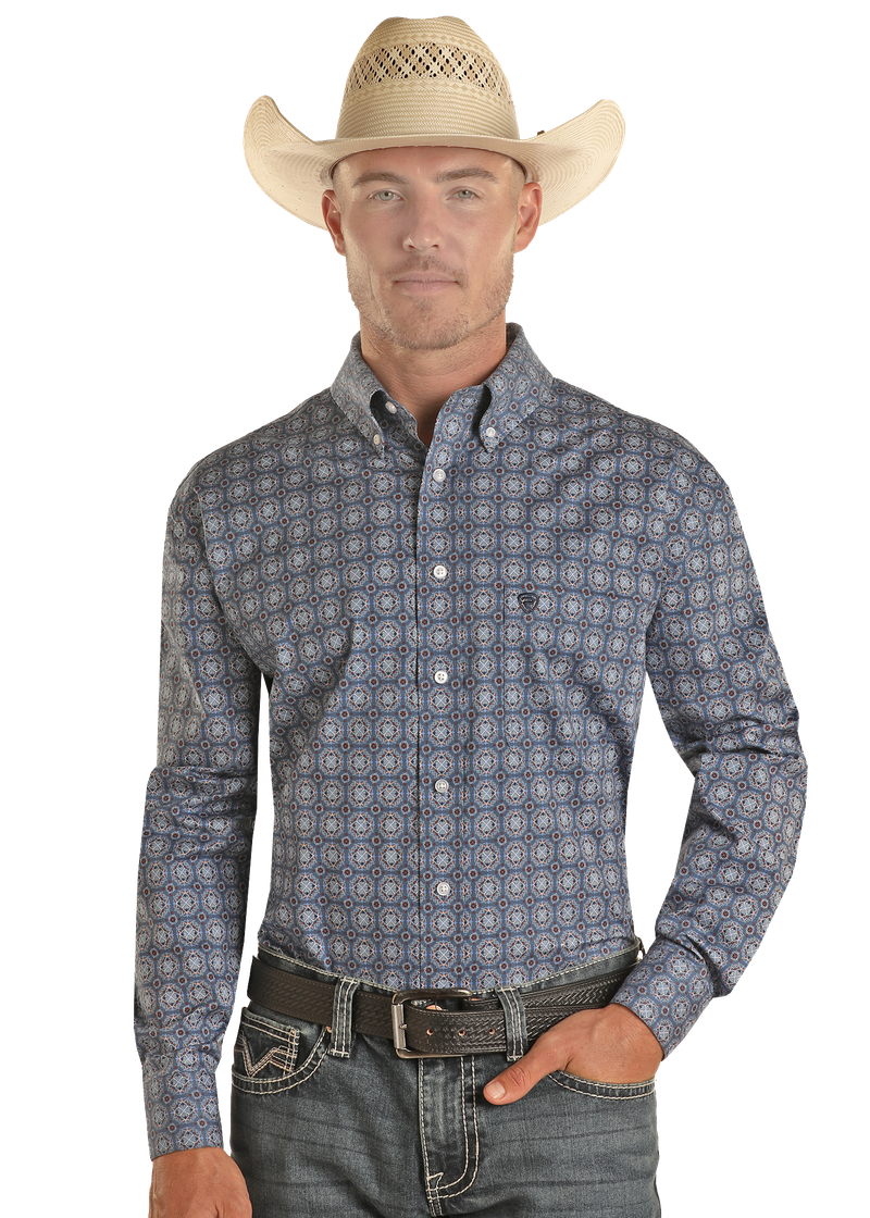 Rock & Roll Cowboy Men's Medallion Pattern Button Down Shirt.