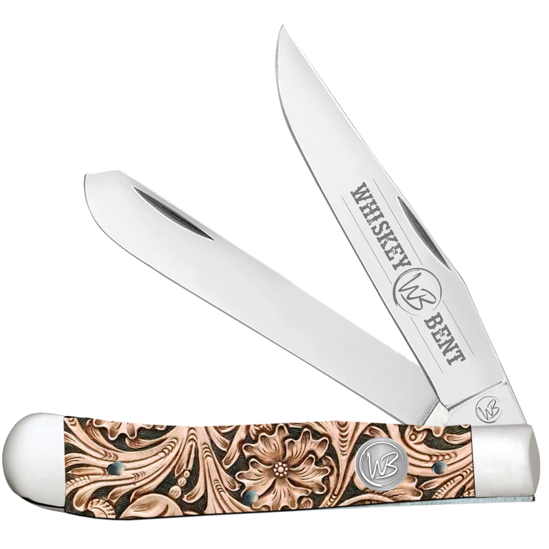 Whiskey Bent Floral Tooled Trapper Knife WB11-06