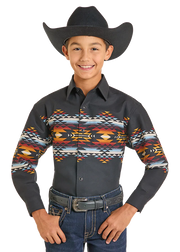 Panhandle Boy's Aztec Border Print Snap Front Shirt