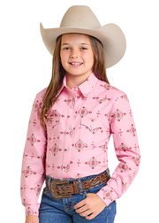 Panhandle Slim Girl's Pink Print Snap Front Shirt LGN2S07378