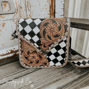 COUNTRYSIDE MELROSE TOOLED LEATHER CHECKERED HANDBAG.