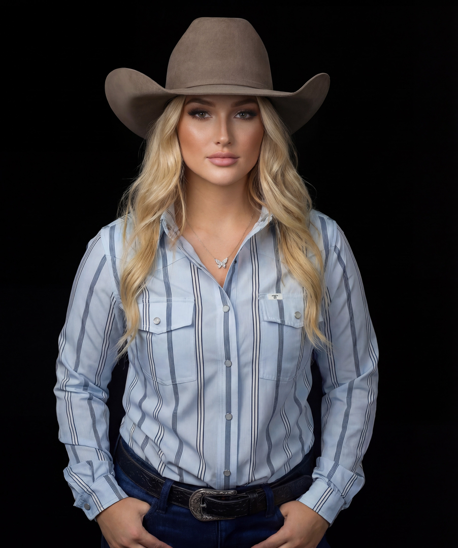 Ferrell Women's Denver in Blue Long Sleeve Snap Shirt FPL2026138