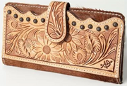 American Darling Tooled Leather & Hair-On Cowhide Wallet ADBG487TAN