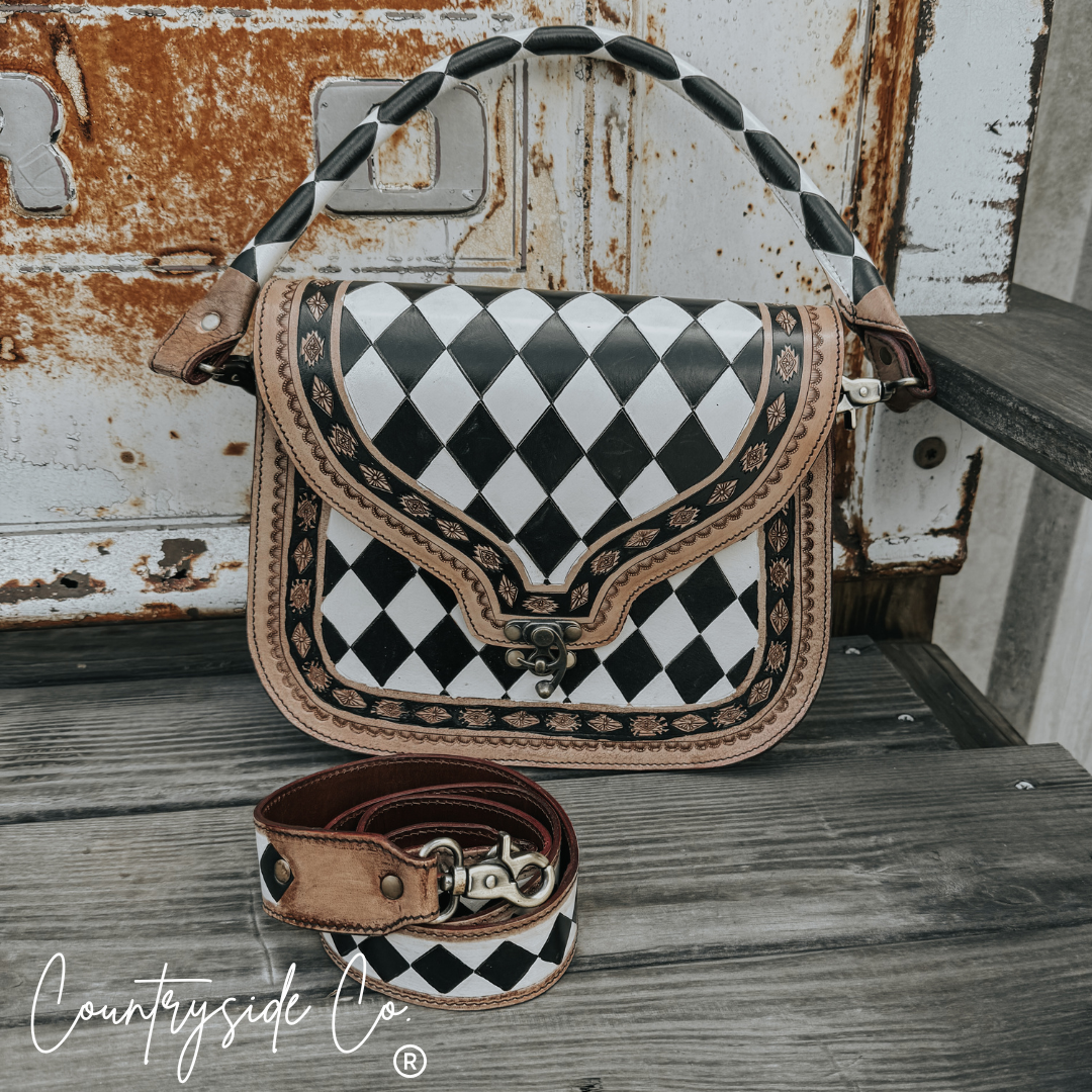 Countryside Zadie Conceal Carry Checkered Tooled Leather Handbag