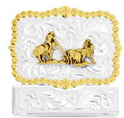 Montana Silversmiths South Plains Hat Buckle with Team Ropers HB6334-466