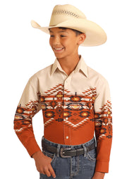 Panhandle Boy's Aztec Border Print Snap Front Shirt